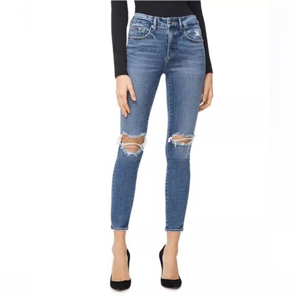 Good American Jeans Good Legs Crop Distressed Skinny Jeans Size 0/25 - Picture 2 of 13